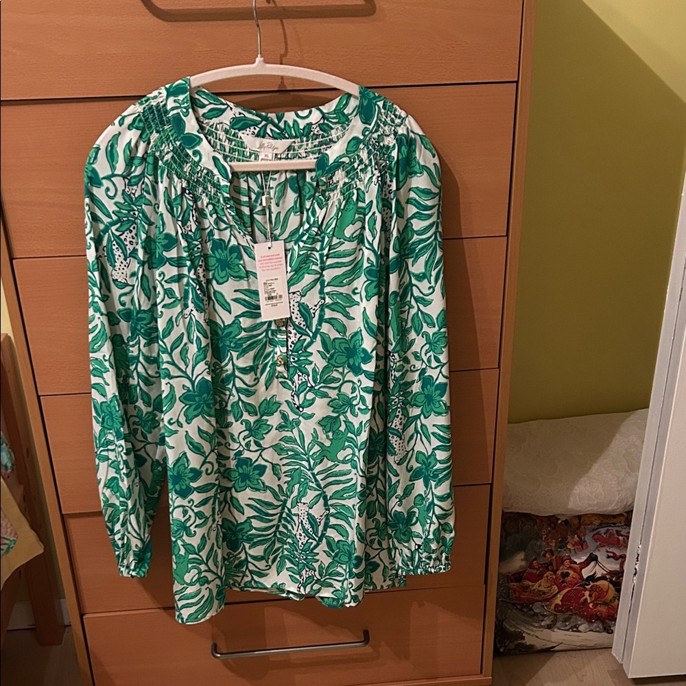 Lilly Pulitzer Vibrant Green Floral Blouse